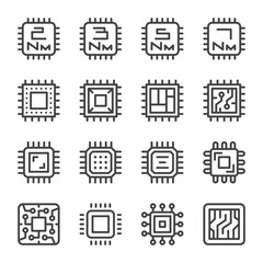 Wall Mural - chipset line icon set