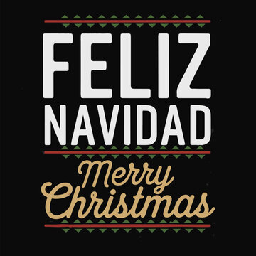 Feliz Navidad creative calligraphic golden lettering  (typographic ) Christmas tree Winter vector illustration for tshirt design trendy tee, hoodies, greeting card, posters,  stickers,  banner print