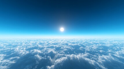 Wall Mural - a serene morning sky above sparse clouds, deep blue with a tiny bright sun
