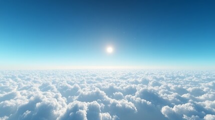Wall Mural - a serene morning sky above sparse clouds, with a vivid blue sky and a small bright sun