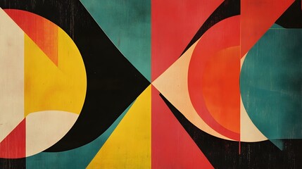 Wall Mural - Vibrant Geometric Abstract Composition with Contrasting Shapes and Colors