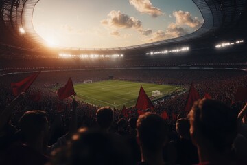 Exciting Scene of Soccer Fans Waving Flags