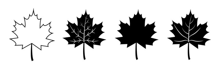 Wall Mural - set of flat black maple leaf shape icons isolated on white background vector illustration. maple lea