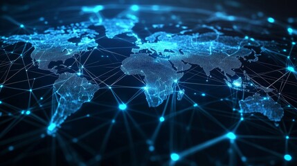 Poster - The world map with global connections as a wallpaper with copyspace