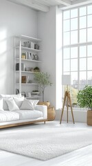 Wall Mural - living room interior with a white sofa and shelves