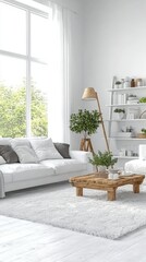 Wall Mural - living room interior with a white sofa and shelves