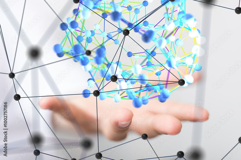 Neural network concept. Connected cells with links.