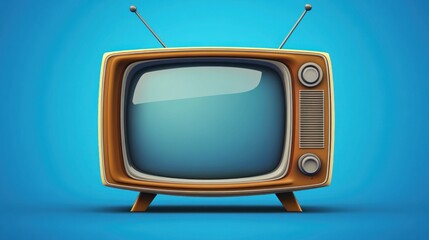 Vintage television with blank screen on blue background.