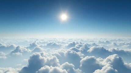 Wall Mural - a bright morning above scattered clouds, with a deep blue sky