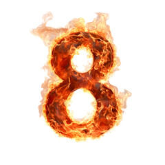 Fototapete - Digital of a Dramatic Fiery Explosion Engulfing the Numerical Character 8 in an Intense Blaze of Flames,Conveying a Sense of Power,Energy,and Destruction.