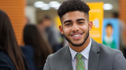 Canvas Print - Close-up portrait of a smiling young man wearing a suit and tie.