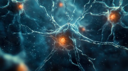 Wall Mural - microscopic view of a neuron - science illustration