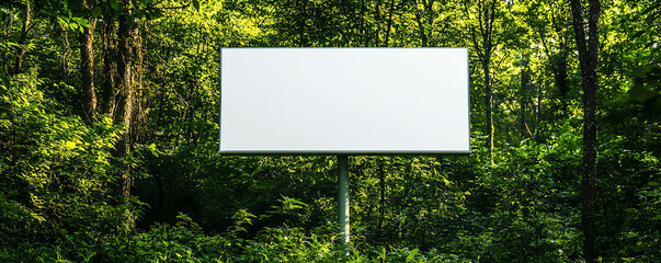 Photorealistic white horizontal billboard mockup on an urban landscape, city skyline far behind, white horizontal billboard  mockup  landscape, city outskirts