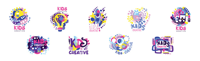 Wall Mural - Kid Creative Colorful Purple Graphic Design Vector Set