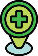 Poster - green location pin pointing medical cross symbol indicating a hospital, clinic, pharmacy or doctor's
