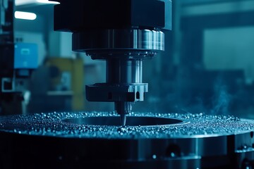 Poster - Industrial CNC Machine Drills Metal Part
