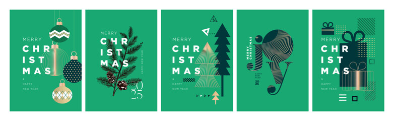 Wall Mural - merry christmas and happy new year greeting cards. vector illustration concepts for background, gree