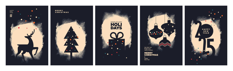Wall Mural - merry christmas and happy new year. vector illustrations for greeting card, party invitation card, w