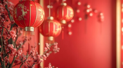 Wall Mural - Vibrant Chinese New Year Backdrop with Festive Lanterns and Cultural Motifs Celebrating Unity and Prosperity