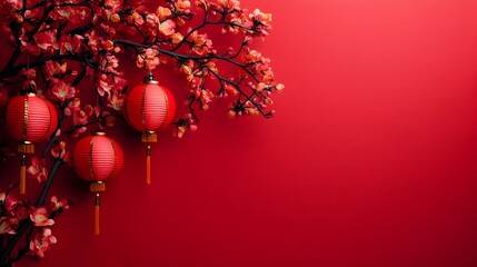 Wall Mural - vibrant chinese new year red backdrop with festive symbols and colorful lanterns creating a lively a