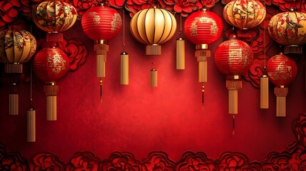 Wall Mural - vibrant chinese new year tradition backdrop featuring intricate designs red and gold lanterns and cu