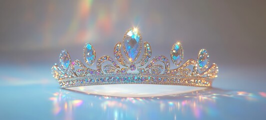 A glittery New Year Eve tiara with shimmering details, displayed on a clean white surface