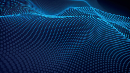 Aufkleber - Futuristic point wave of particles. Visualization of sound waves. Technology or science banner. Abstract digital 3D wave. Vector illustration.