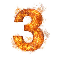 Fototapete - Fiery Burning Number 3 Digital Flame Effect Abstract Graphic Design with Explosive Inferno Blaze and Intense Fire Energy