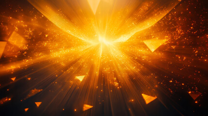 Poster - golden light rays with abstract geometric shapes: sparkling radiance and futuristic glow in a vision