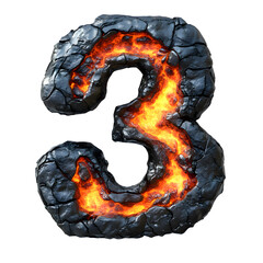 Poster - Fiery Erupting Number 3 with Scorching Flames and Molten Lava Backdrop. Abstract digital of a flaming,fiery number 3 against a backdrop of intense heat,glowing embers,and molten rock.