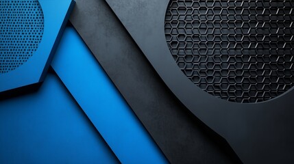 Poster - Textured geometric shapes in contrasting black and blue colors create a modern aesthetic with a focus on design and material
