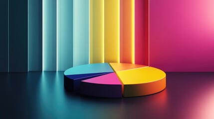 Poster - A 3D pie chart in motion, dynamically rotating to reveal different data segments, presented against a sleek, modern background