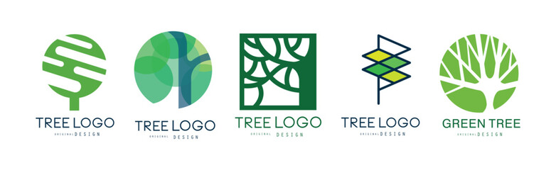 Poster - Tree Logo Original Design with Green Shape Vector Set