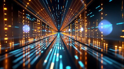 Fototapete - Experience a stunning display of colorful lights and dynamic patterns moving through a futuristic digital realm