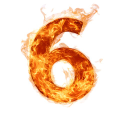 Poster - Fiery Number Six Graphic Design with Burning Flames and Intense Energy. Symbolic and Powerful of the Number 6 in Vibrant Orange and Red Tones,Representing Passion,Danger,and Creative Spark.