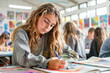 © Pavel - student in drawing class, artist working with art supplies, adolescent painting in studio