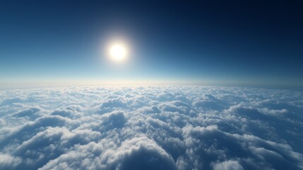 Wall Mural - a tranquil skyscape above thin clouds, deep blue with a small bright sun just rising