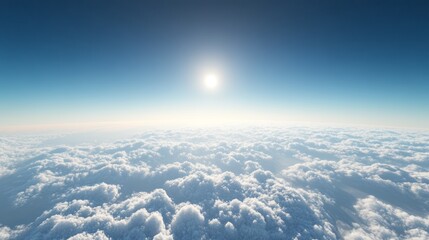 Wall Mural - a tranquil skyscape above the clouds, with a vivid blue sky and a tiny bright sun just over the hori