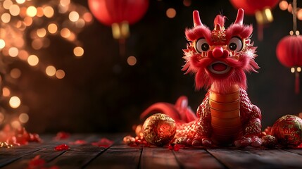 Wall Mural - vibrant and festive chinese new year dragon decorated with auspicious red symbols leading a of tradi