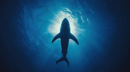 Wall Mural - Majestic Shark Swimming in Deep Blue Ocean Waters