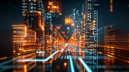 Fototapete - Discover a mesmerizing digital environment where glowing circuits and lights create a stunning nightscape of technology