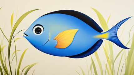 Wall Mural - Colorful Blue Fish Swimming in Sea Grass