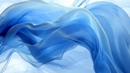 Poster - Witness a captivating display of blue fabric gracefully flowing and shifting, showcasing texture and elegance
