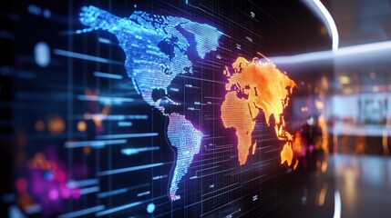 Poster - Global Network Map with Digital Visualization Effects