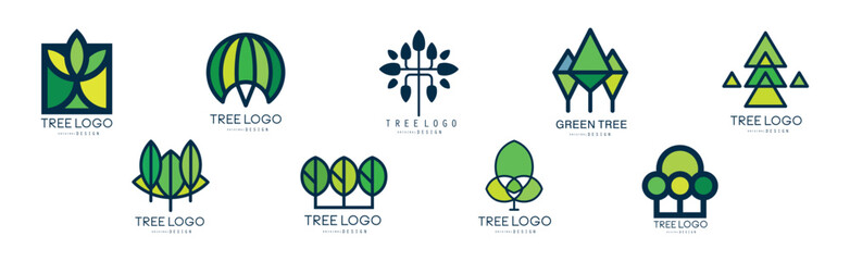 Poster - Tree Logo Original Design with Green Shape Vector Set