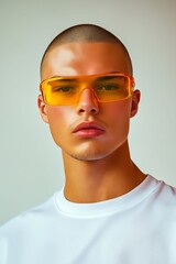 Wall Mural - A man wearing a white shirt and orange sunglasses