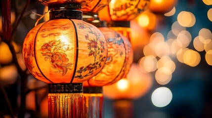 Wall Mural - beautifully crafted chinese new year lanterns featuring intricate designs and cultural icons represe