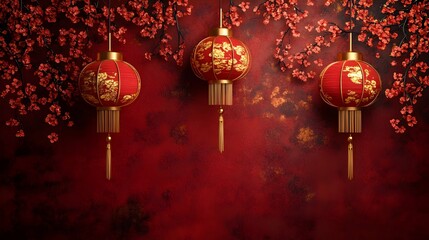 Wall Mural - vibrant chinese new year backdrop with golden accents and auspicious red symbolizing prosperity weal