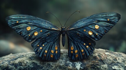 Sticker - Black and Gold Butterfly with Detailed Wings