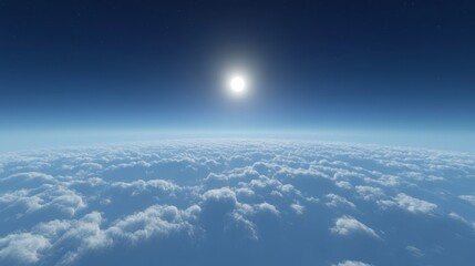 Wall Mural - a bright sky above thin clouds, deep blue with a small bright sun just rising